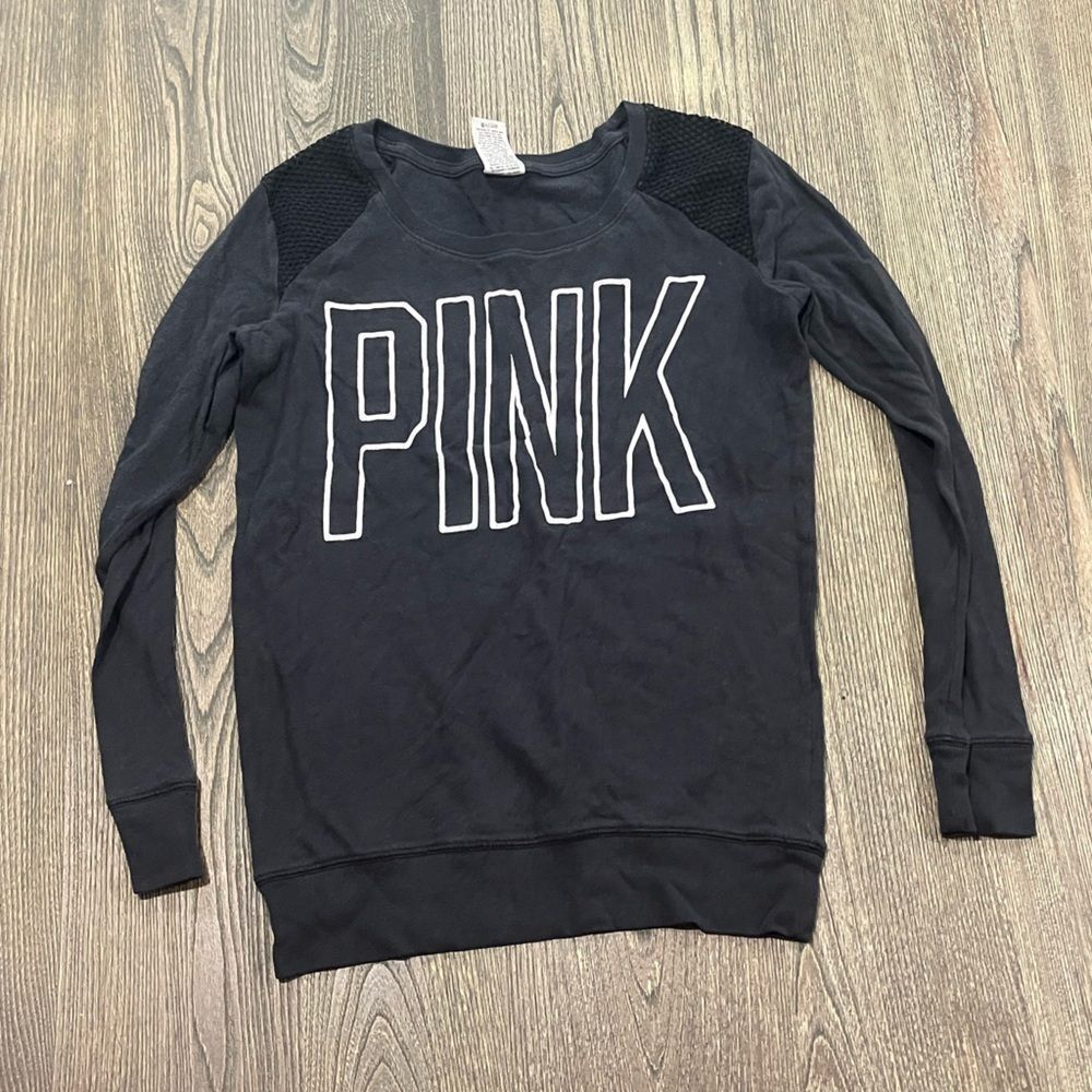 Pink Victoria's Secret Sweatshirt Logo Print Long Sleeve Crewneck Black Size XS